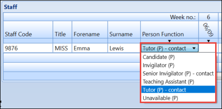 Person Function drop-down