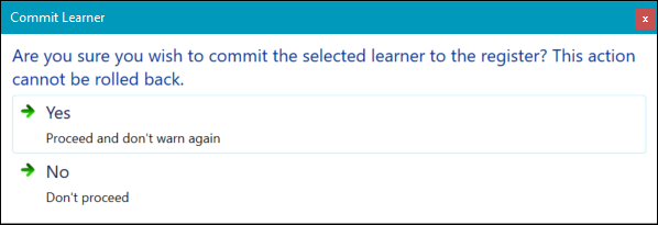 Commit Learner confirmation message