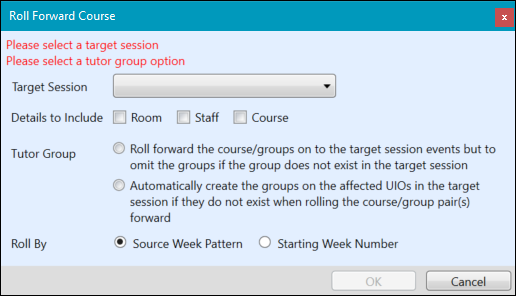 Roll Forward Course window