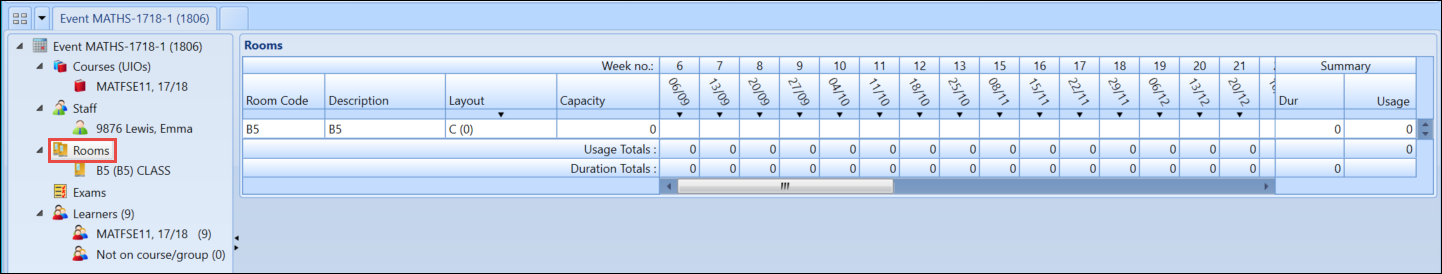 Rooms tab