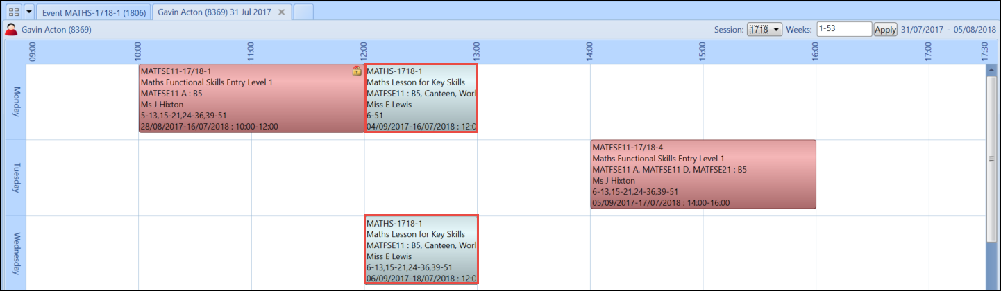 Updated timetable grid