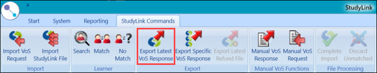 Export Latest VoS Reponse button