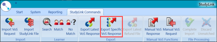 Export Specific VoS Reponse button