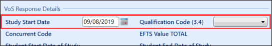 Study Start Date and Qualification Code fields