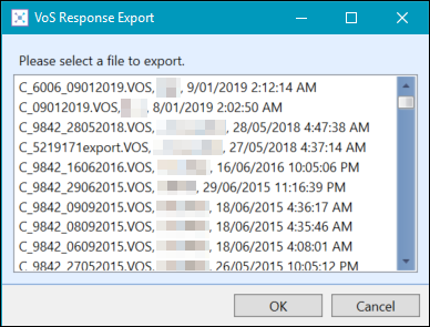 VoS Response Export window