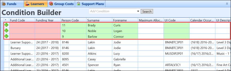 Added multiple learners in the Learners grid