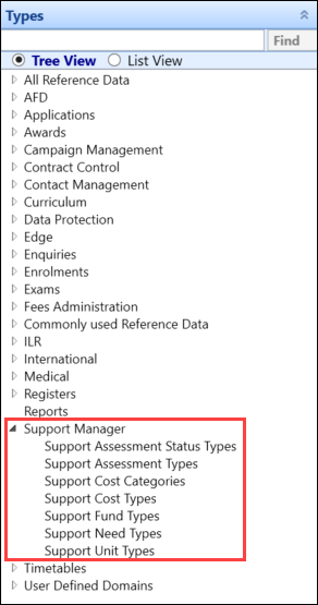 Support Manager reference data