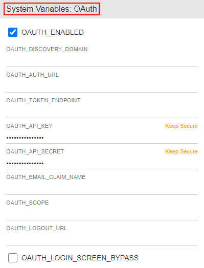 System Variables OAuth section
