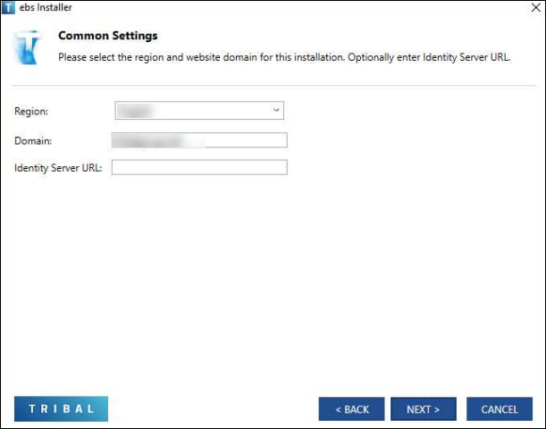 ebs Installer Common Settings screen