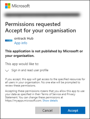 Permissions requested message