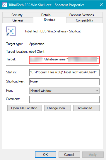 Shortcut Properties Target