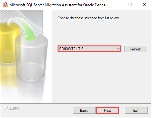 Database Instance screen