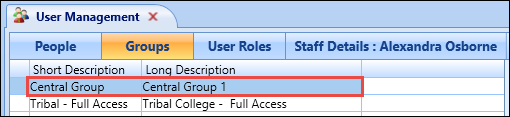 Groups tab - record selected