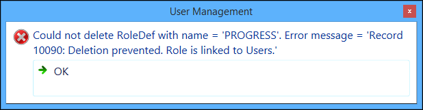 Delete role error message