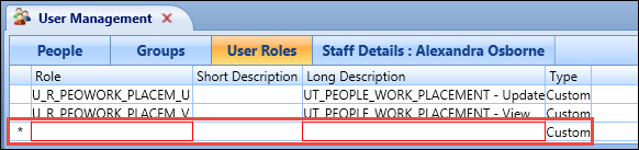 User Roles tab - new row