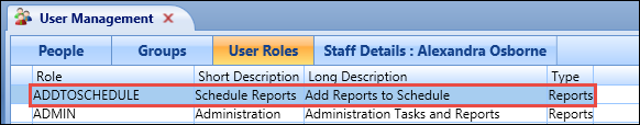 User Roles tab - record selected