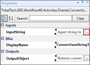 ConvertJsonStringToDictionary activity properties