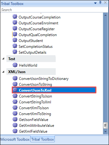 ConvertJsonToXml activity