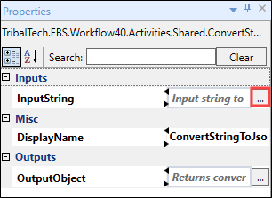 ConvertStringToJson activity properties