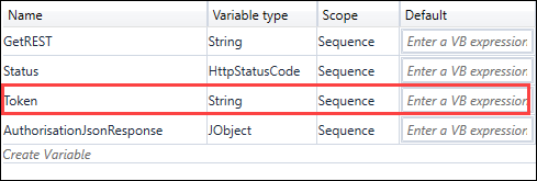 Variables for the GetJsonFieldValue activity