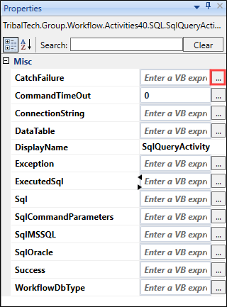 SqlQueryActivity properties