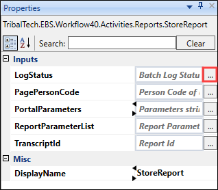 StoreReport activity parameters