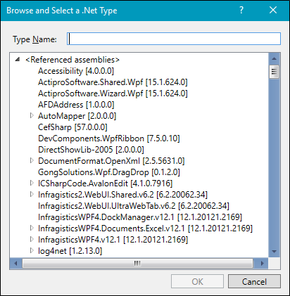 Browse and Select a .Net Type window