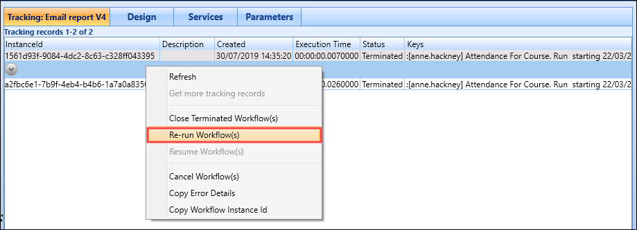 Workflow Manager tracking tab re-run workflow