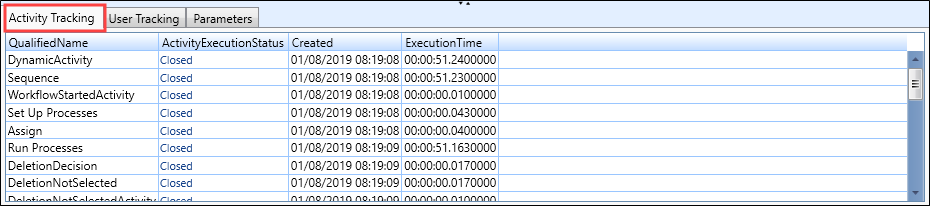 Activity tracking tab