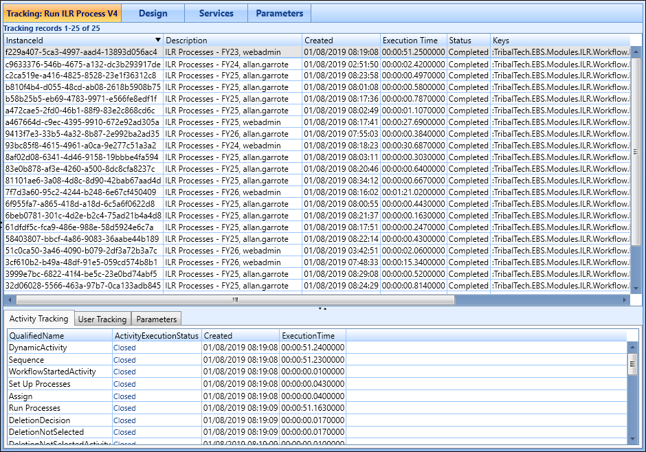 Tracking tab with processed workflows