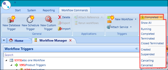 Workflow manager top tracking button options