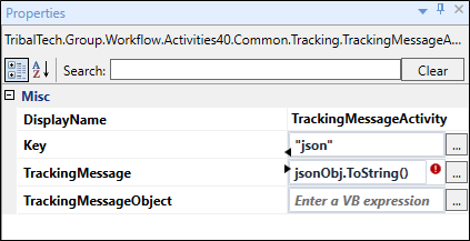 TrackingMessageActivity properties