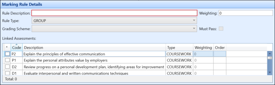 Marking Rules Details section