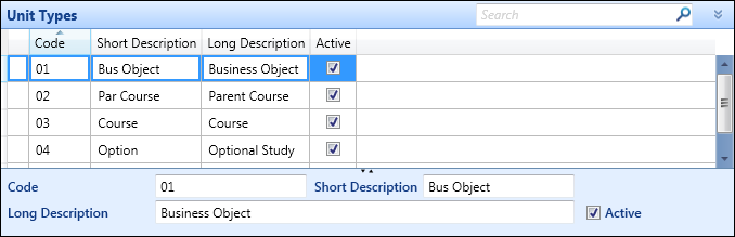 Unit Types reference data