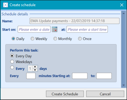 Create Schedule window
