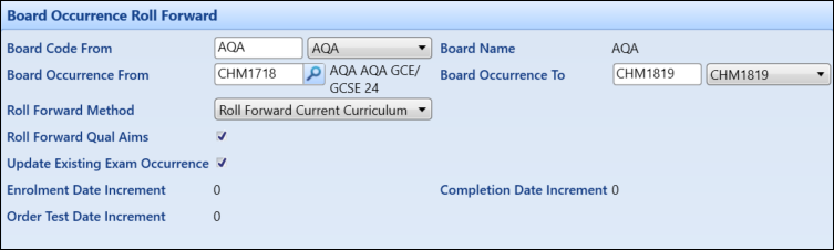 Board Occurrence Roll Forward Panel