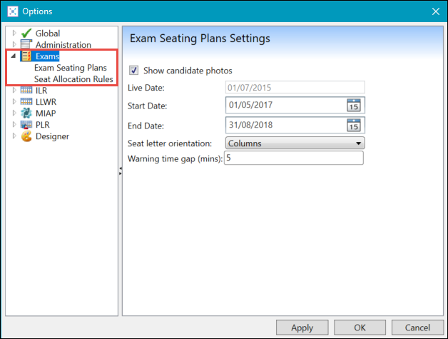 Exam Seating Plans and Seat Allocation Rules options