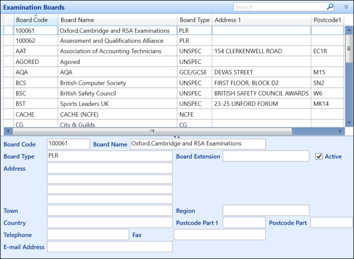 Examination Boards Reference Data