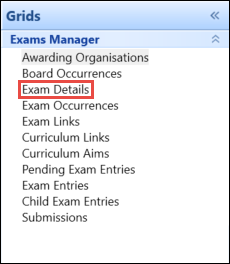 Exam Details Option