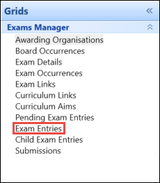 Exam Entries Option