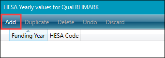 HESA Yearly Values window Add button