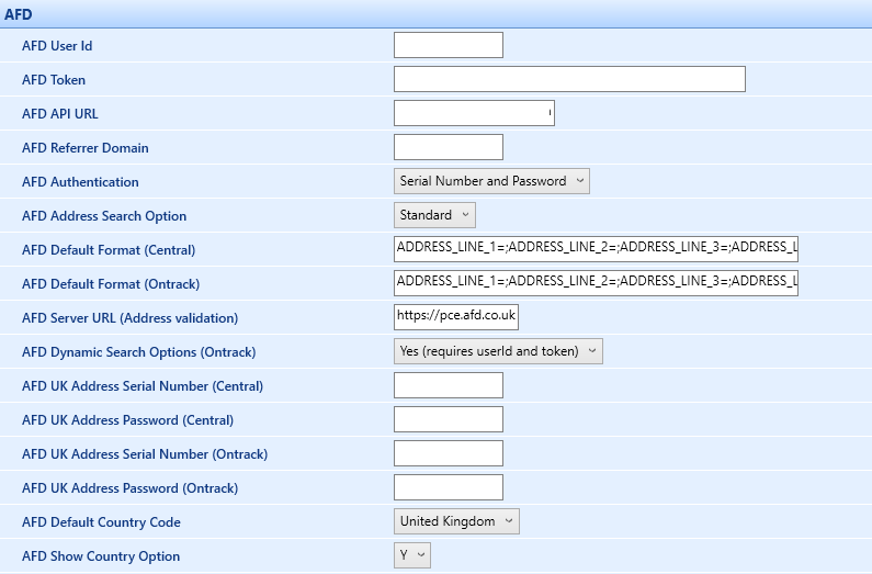 AFD institution settings screen