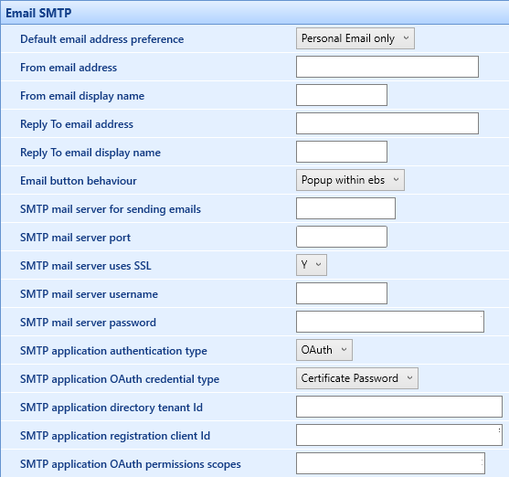 Email SMTP institution settings screen