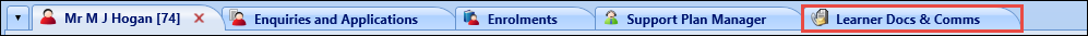 Learner Docs & Comms tab