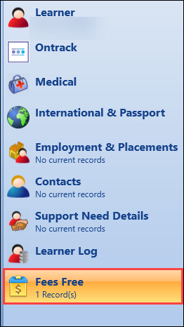 Fees Free option in the left-hand pane