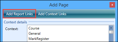 Add Page window - Add Report Links button