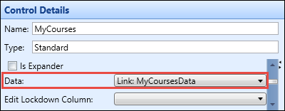 Control Details section - Data field