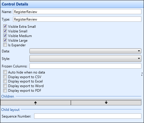 Control Details section - register review control