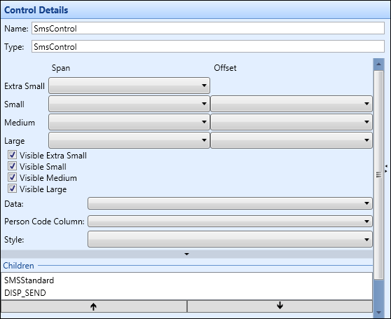 Control Details section - SMS control