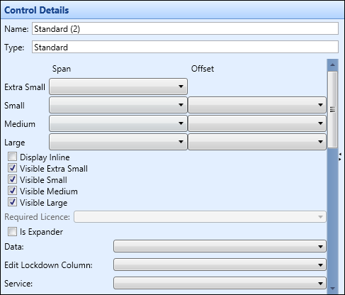 Control Details section - standard control